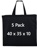 COTTON BAGS PACK OF 5 100% Cotton black bags, 40 x 35 x 10 secured short handle with double and cross stitch, Eco Friendly Shoppers, natural cotton shopping tote bags for groceries and reusable