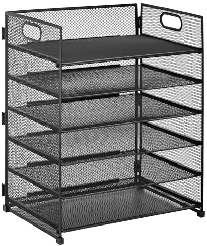 JIANTA Organizador de Escritorio de Metal, 6 Casilleros para Clasificación de Documentos, Compartimentos Apilables con Asa, Organizador de Cajones 32x23x40cm Suministro de Oficina para Papel A4, Libro