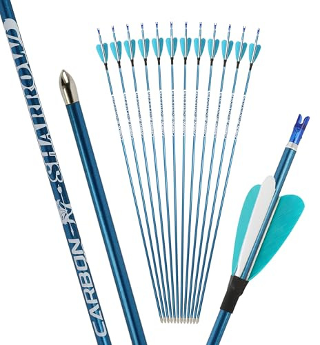 FQH 32” 400 500 600 700 800 900 1000 Spine Archery Pure Carbon Arrow Archery Target Arrow Practice for Adult Beginner Recurve Compound Bow Shooting（6/12pcs） (6 pcs, 700 spine)