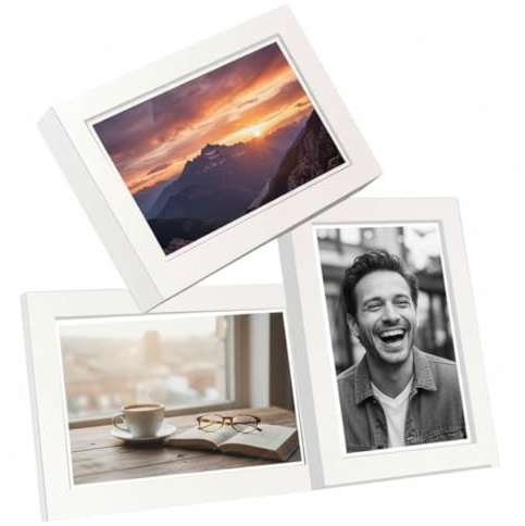 Marco de Fotos Múltiple para Pared y Mesa, 3 fotografías, Portarretratos, Porta fotos Collage Medidas L28,5 x H30 (Blanco)