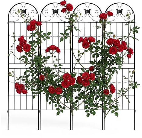 Relaxdays graticcio per rampicanti, Set da 4, HxB: 220 x 50 cm, Metallo, Supporto Rose, Giardino