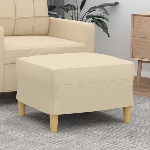 toolkix Fotpall krämfärgad 60 x 50 x 41 cm tyg stoppad pall sittkub fotstöd soffa pall vardagsrum sovrum