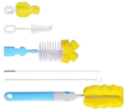 Brosse de Nettoyage pour Biberons 6 Pièces, Éponge Nylon Bleu