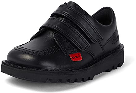 Kickers Unisex Kids Kick Lo Vel Twin Strap Black Leather School Uniform Shoes | Smart Everyday School Look | Hook & Loop Fastening, Cushioned for All-Day Wear, Black, 8 UK Child