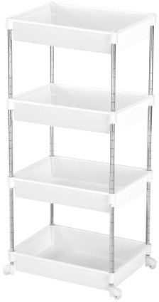 Etagère Shelf Unit 4 Tier White Plastic Chrome Steel Tube Frame Attractive Stylish New