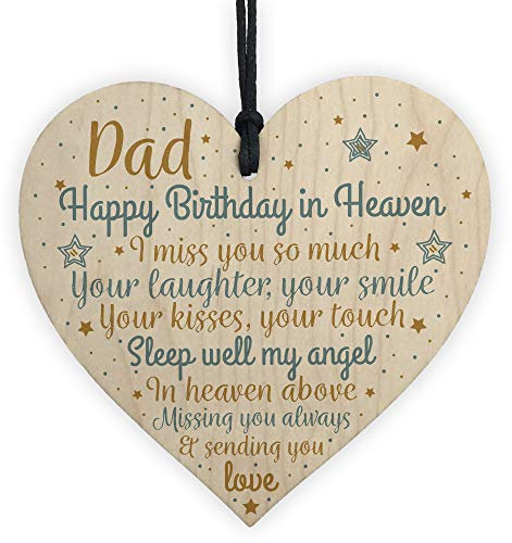 RED OCEAN DAD Angel Daddy Father Birthday Memorial Plaque Wooden Heart Grave Side Tribute Rememberance Gift