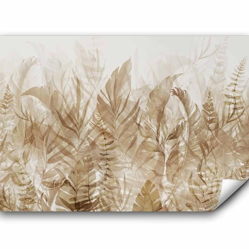 murando - Papier peint panoramique nature 350x256 cm - Revêtement mural décoration salon - Design moderne - Blanc beige vert - Paysage feuilles nature plantes scandiboho tendances b-A-0696-a-d