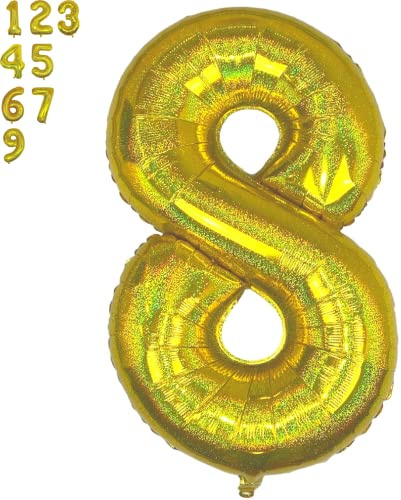 DIWULI Luftballon 8 Geburtstag XXL Gold - Zahl 8 Ballon