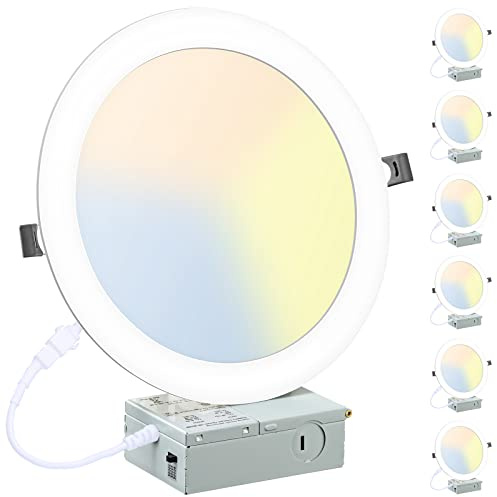 6 Pack 8 Inch LED Recessed Lighting with Junction Box Ultra-Thin, 3000K/4500K/6000K Selectable, 8 Dimmable Canless LED Downlight, 1800LM CRI80 High Brightness 5%-100% Recessed Light…