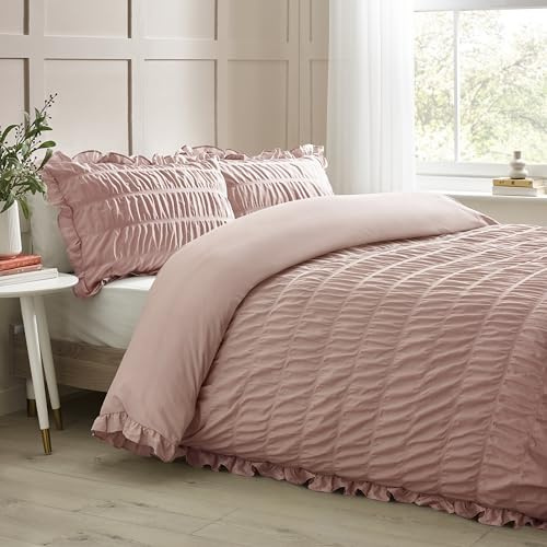 Catherine Lansfield Seersucker - Juego de Funda de edredón y Funda de Almohada para Cama Individual, Color Rosa