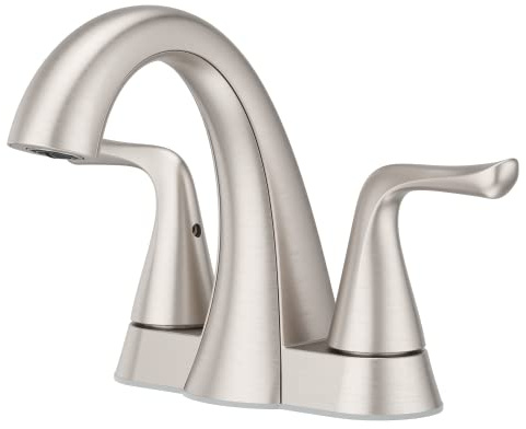 Pfister Willa 4 inch Centerset Bathroom Sink Faucet 2-Handle 3-Hole NSF Certified Spot Defense Brushed Nickel Vanity Faucet with Push & Seal Drain Installation LF048MALGS