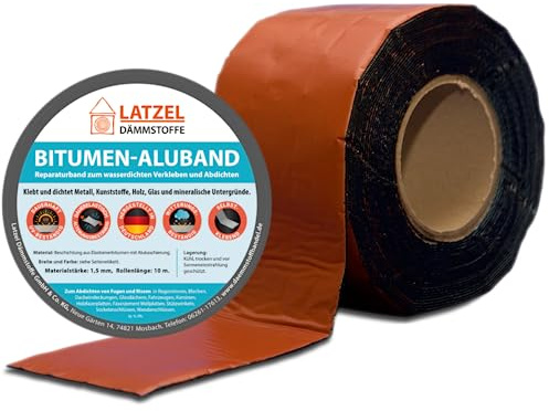 Latzel Dämmstoffe Nastro in alluminio bituminoso autoadesivo, resistente ai raggi UV, colore terracotta, rotolo 150 mm 10 metri