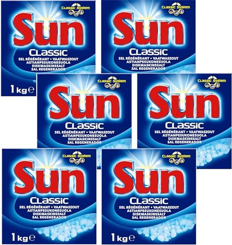 Sun Classic - Sel Regénérant 1Kg Détergent pour lave-vaisselle - Lot De 6