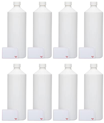 TEC 1 Litre Plastic Bottles HDPE UK Made Non Leak Screw Lids Caps 28mm 30% Recycled Water Chemicals Empty (9)
