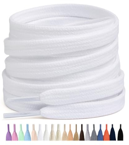 Stepace Cotton Flat Shoe Laces 8mm Wide Shoelaces for Sneaker White 130