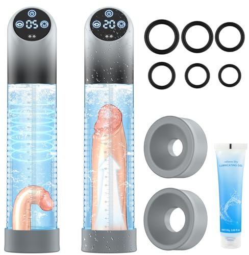 Penispumpe für Penisvergrößerung Penis Erektion, Elektrische Penis Vakuumpumpe mit 6 Saugstufen, 100% Wasserdicht Penis Masturbator mit Penisring set und 2 Silikonhülsen Sexspielzeug für Mann grau