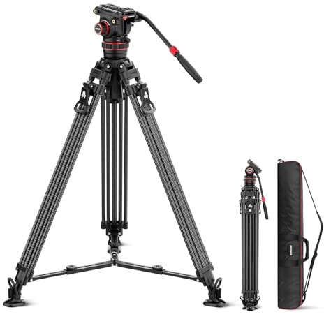 NEEWER LL36 78 Trípode Cámara Vídeo Liberación Rápida con Cabezal Fluido Amortiguación Ajustable, Trípode Fibra Carbono Resistente con Placa QR Compatible con dji RS Manfrotto