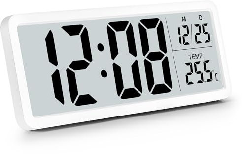 Sukeen Horloge Murale Numérique à Piles Avec Grands Chiffres, Température, 12/24 Heures, Pour Bureau, Salon, Chambre, École