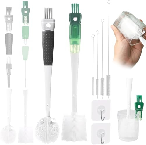 Cepillo para botellas 5 en 1, 2 unidades, mango largo, cepillo de limpieza de pajitas, cepillos multifuncionales para botellas con cepillo de limpieza para botellas de cristal, biberones estrechos