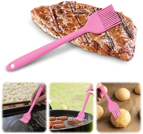 Confezione da 5 pennelli da pasticceria in silicone, resistenti al calore, per spalmare olio, burro, salsa per barbecue, barbecue, cucina, cottura, pasticcini, torte, dessert (rosa, 21,1 cm)