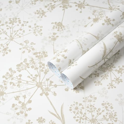 Safiyya Peel and Stick Wallpaper Floral Contact Paper 78.7 x 17.3 White and Beige Wall Paper Modern Neutral Self Adhesive Removable Wallpaper for Bedroom Bathroom Vinyl Rolls