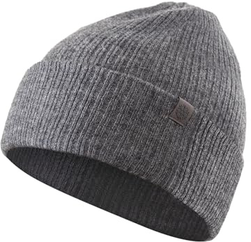 TRENDOUX Mens Beanie Hat, Winter Cap with Warm Wool, Double Layers Thermal Hat, Unisex Beanie with Stretchy Fabric, Soft Skin-Friendly for Skiing Cycling, Darkgrey