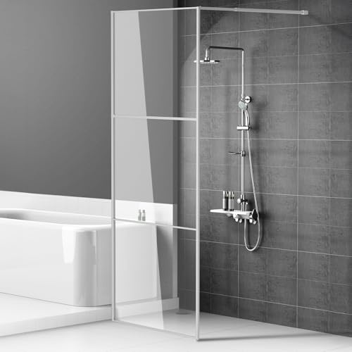 Monucep Walk-in Duschvägg på 80 x 200 cm, silver, duschvägg av glas med 5 mm ESG-säkerhetsglas, tredelat ramdesign, aluminiumram, duschavskiljare för fristående dusch och duschkada