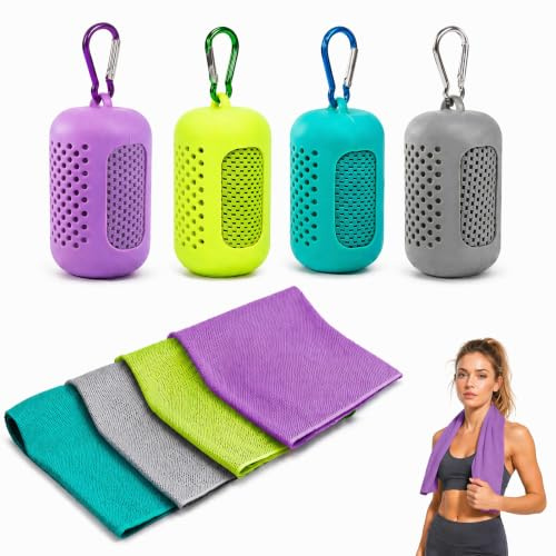 Toalla Refrescante 4 Unidades,Cooling Towel de Microfibra Secado Rápido,Toalla Deportiva Refrigerante para Fitness Running Yoga Gimnasio,Toalla Ligera Transpirable 30 x 90 cm con Funda de Silicona