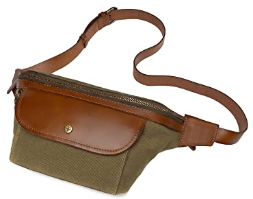 DRAKENSBERG Canvas Bauchtasche 'Sean' für Damen und Herren - Cross-Body-Bag, Hüfttasche mit Ledergürtel, Vintage-Design, 3L - Oliv-Grün, DR00132