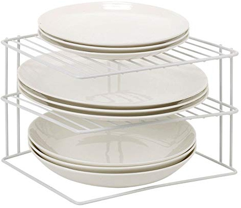Taylor & Brown 3 Tier Corner Kitchen Plate Bowl Rack Stand Holder Tidy Cupboard Shelf Insert Storage Organiser, Space Saving, H19 x W25 x D25cm, White