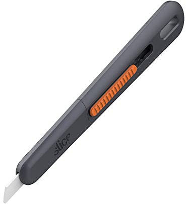 Slice 10476 Manual Slim Pen Cutter | Portable, Retractable Safety Knife with Finger-Friendly Ceramic Blades to Reduce Injuries – for The Home, Office, Warehouse or Factory,Black