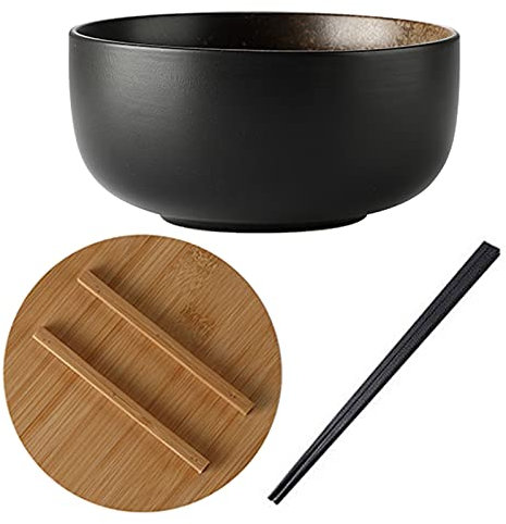 Ciotola Per Zuppa Di Ramen in Ceramica Da 7 Pollici Ciotola Per Zuppa Di Ramen in Ciotola Giapponese Set Di Zuppa Di Ramen Con Coperchi Set Di Bacchette E Cucchiaio 1200Ml,C,3 Stück