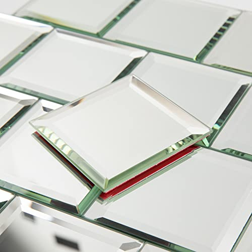 Lovdeco Peel and Stick - Piastrella in vetro a specchio smussato da 7,5 cm, con mosaico in cristallo argento, per cucina, bagno, 32 fogli