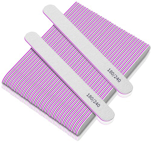 50 Stück Nagelfeile-Nagelfeilen, 180/240 Grit Nagelfeilen für Naturnägel, Professionelle Nagelfeile für Fingernagel, Doppelseitige Schmirgelbrett Nagelfeile für Nagelstudio