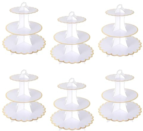 YAYODS 6 Pack 3 Tier Cupcake Stands, White Cardboard Cake Stands for Afternoon Tea, Dessert Tower for Party,Birthday,Anniversary, Wedding