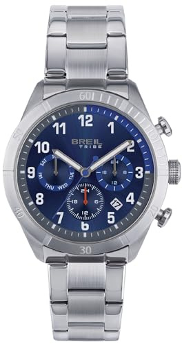Breil Uhr Herren Mate Ziffernblatt BI-Farbe BLAU Bewegung Multifunktion Quartz e Bracelet Stahl Silber EW0593