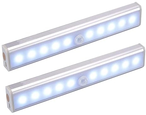 KEWUZY Bewegungsmelder Schrankleuchten mit 2 Stück 10 LED,Batterie USB Wiederaufladbar Stick-On Magnetisch Bewegungsmelder Nachtlicht,Unterbauleuchte Küche für Kleiderschrank, Treppe