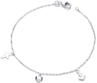 Old English Jewellers Solid 925 Sterling Silver Heart Cross Anchor Ladies Bracelet - Love Faith Hope