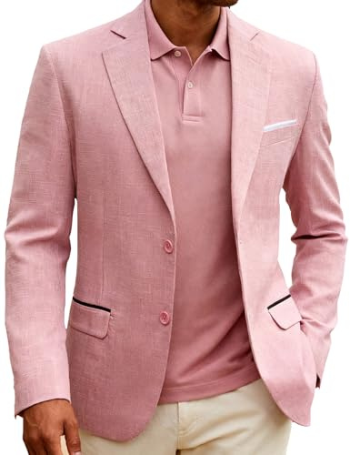 Barry.Wang Linen Suit for Men Casual Blazer Light Pink Two Button Summer Sport Coat Lightweight Homecoming Party Business Wedding Dress