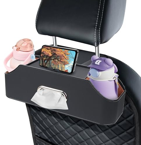 SWTYExt Auto Rücksitz Organizer Rear Seat Kopfstütze Multifunktions Organisator Schwarz Car Gadgets mit Tissue Box Auto Getränkehalter Kopfstütze Haken Auto Essentials Reisezubehör für Auto