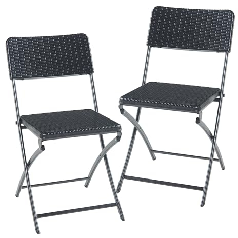 [en.casa] Gartenstuhl klappbar Mark 2-er Set Campingstuhl Strandstuhl Outdoor Indoor Klappstuhl 81 x 58 x 45 cm Rattanoptik, Schwarz
