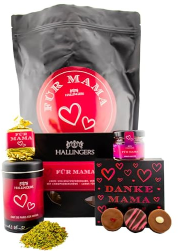 Hallingers Genuss Manufaktur Geschenkkorb Geschenkset Muttertag – Feinkost Mix mit Nougat Pralinen Schokolade Konfitüre & Gewürz, edle Wundertüte, besonderes Geschenk für Mütter & Omas, Für Mama XXL