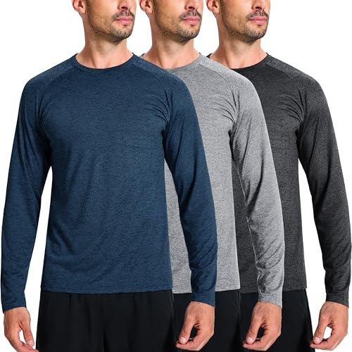 3er Pack Herren Langarmshirt T-Shirts Atmungsaktiv SchnellTrockened Sportshirt UV Schutz Funktionsshirts Trainingsshirts Fitness Gym Laufen Arbeits Outdoor Tops für Männer Multipack，3P1-4XL