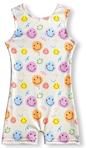 YDMZX Gymnastics Leotards for Girls 4T 5T Toddler Dance Leotard Outfit Ballet Leotard Biketard with Shorts Unitard Kids Children Size 4-5 4-5T 4/5 Year Old Sparkly Colorful Smile