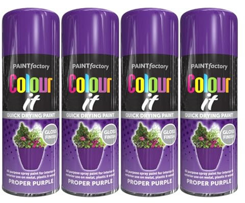 YSAMAX All Purpose Purple Spray Paint, Gloss Finish, Aerosol Form, Fast-Drying Formula, Both Indoor And Outdoor Conditions, Long-Lasting Performance, 250ML, (4PCS)