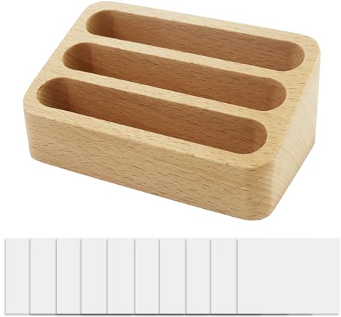 JRSHIRLEYLTD visitkortsställ, visitkortshållare i trä med 10 stycken kortfickor, skrivbord visitkortslåda, för kontor, hem, skola