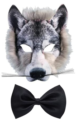 AIRTILY 1 Wolfsmaske Und 1 Fliege, Wolf Kostümzubehör, Rollenspiele, Maskeradevorräte.
