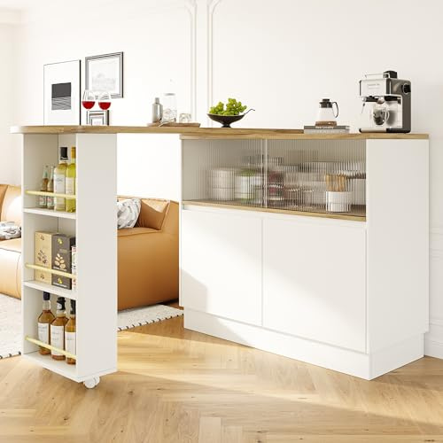 NovaFurnish Mensola girevole a 360° (corpo principale 90 x 45 x 100 cm), moderna credenza girevole semplice, multifunzionale con ripiani e vetro, adatta per cucine e ristoranti (bianco)