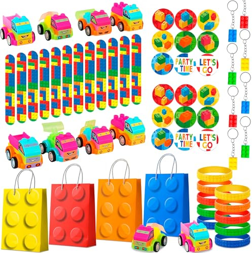 Regalos Cumpleaños Bloques de Construcción, 62pcs Set Regalo de Fiesta de Bloques de Construcción - Bolsas de Regalo para Bloques Pulseras Llaveros etc Regalo para Cumpleaños de Fiesta Bloques