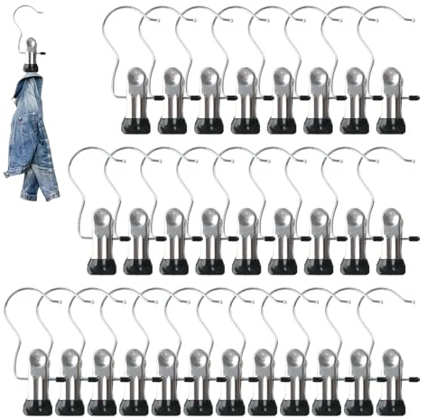 Luckwaii Ganchos portátiles para colgar ropa, 30 pinzas de acero inoxidable extra fuertes para colgar ropa, ganchos de metal para pantalones, toallas, calcetines, faldas, pantalones cortos, jeans